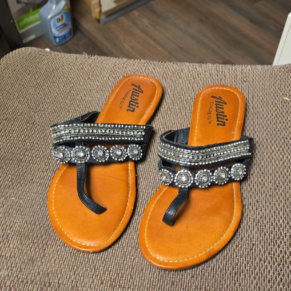 Austin Black and Tan Embellished Women's Sandals